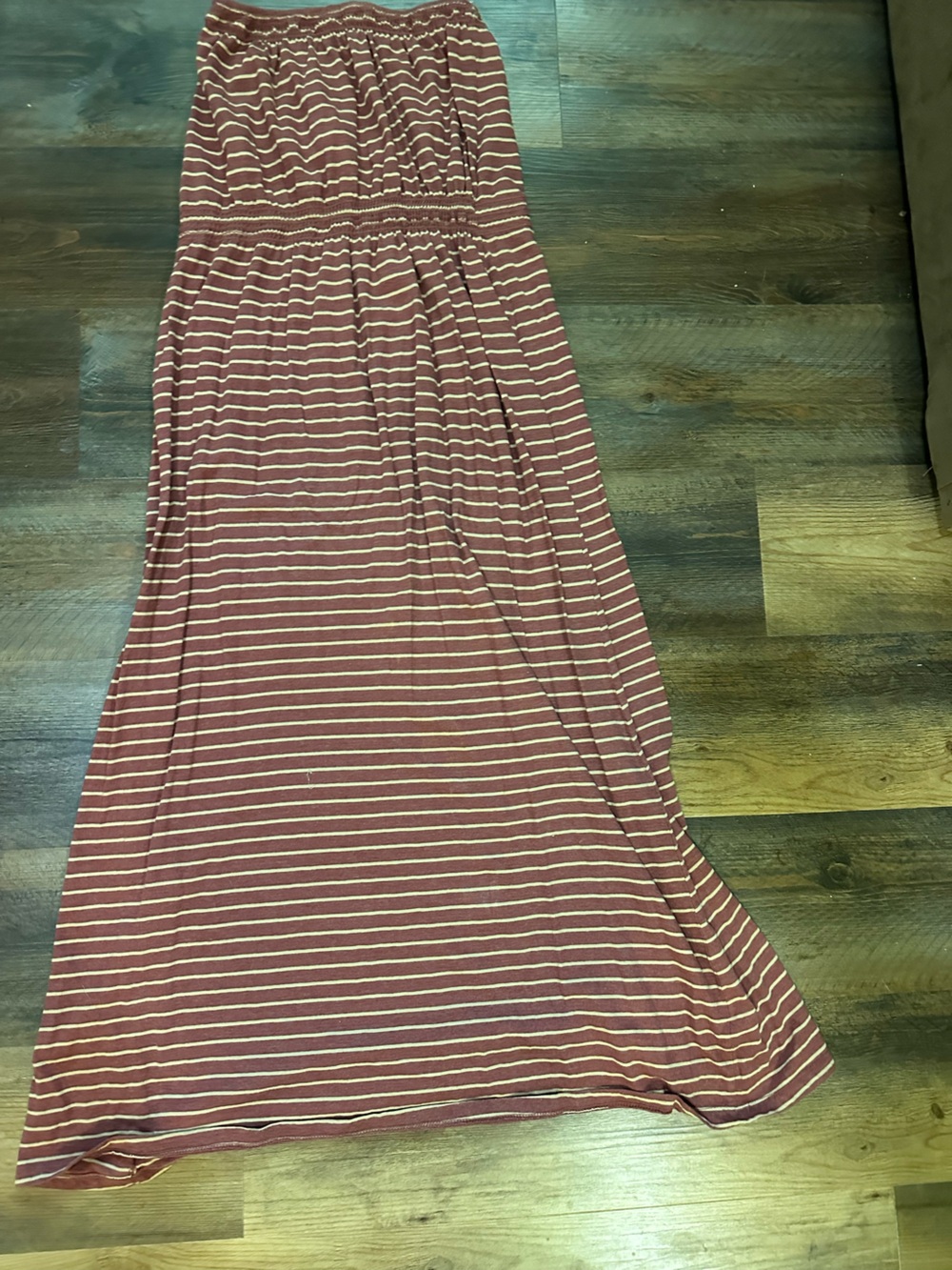 Thread 4 thought Burgundy and Cream Striped Maxi Dress